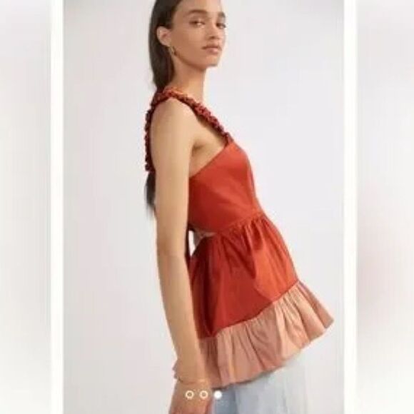 Anthropologie Savin + Babi Red Flouncy Colorblock Bow Blouse top women’s Small - Picture 3 of 10